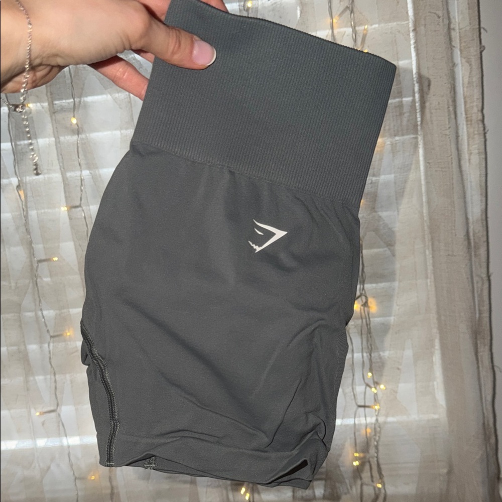 Gymshark High-Waist Gray/Green Workout Shorts